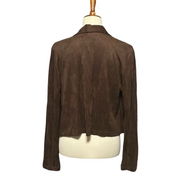 NWT Skies Are Blue Posy Faux Suede Open Drape Jacket Medium Brown - Picture 3 of 6